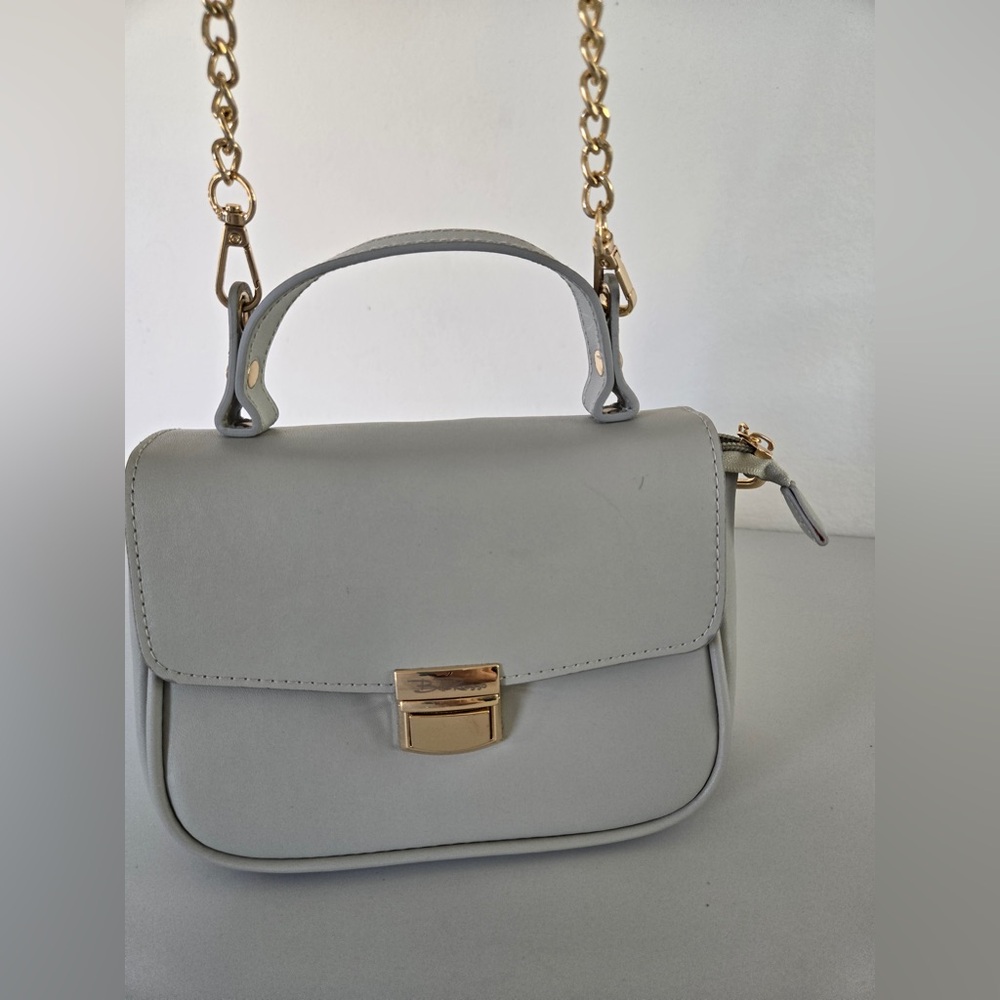 Belle Russo Gray Mini Top Handle Crossbody Purse Gold Chain NWT